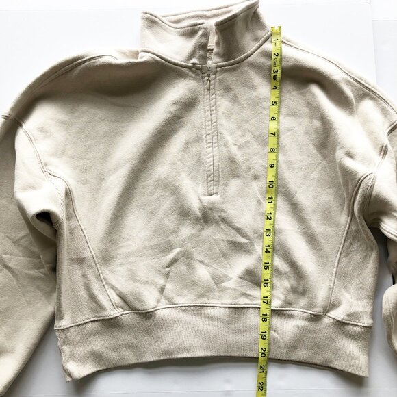 ABERCROMBIE Soft A&F Essential Sunday Half Zip Crop Tan Sweatshirt Womens Small - Picture 8 of 9